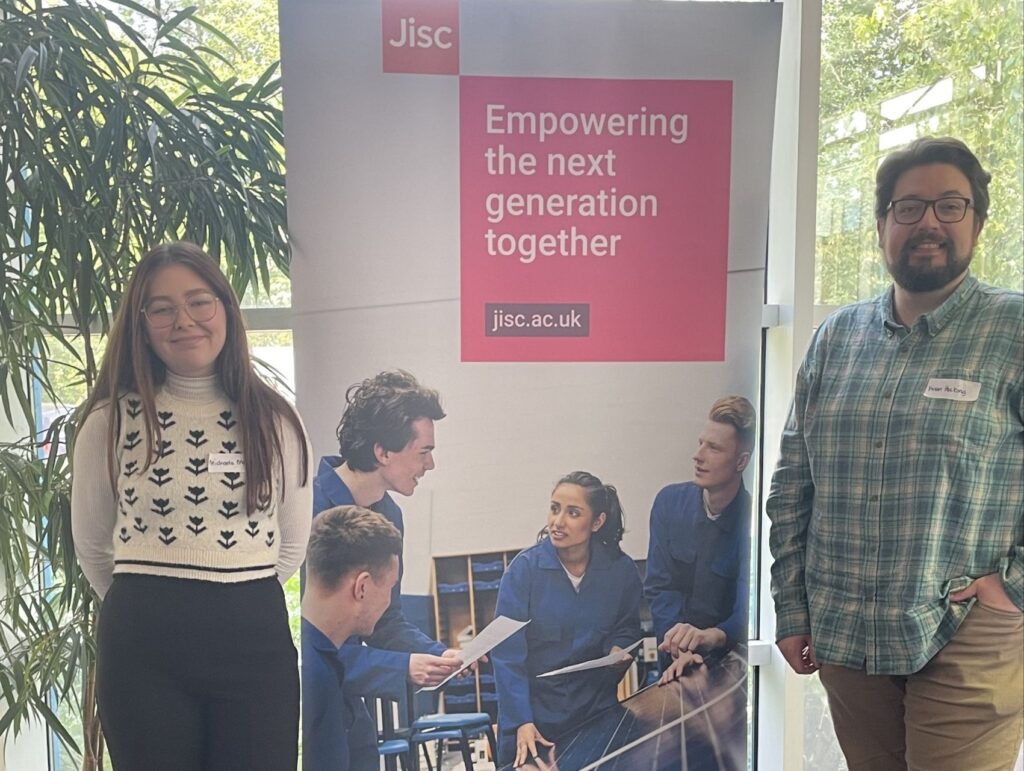 Vivian Hocking and Micheala Moclair presenting paper at JISC Change Agents Network 2023.
