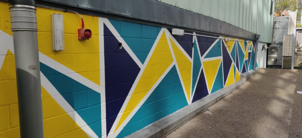 The mural wall painted by Debate Society members.